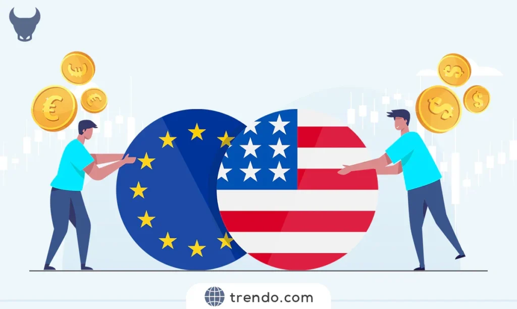 Euro to USD exchange rate: euro and US dollar flags pushed together, representing the EUR/USD currency pair